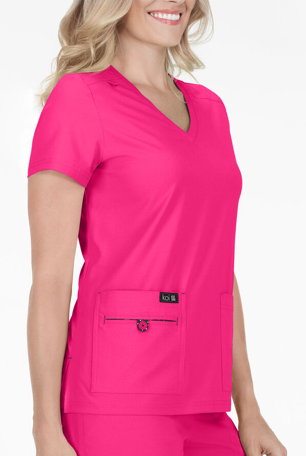koi Basics Becca Women's 4-Pocket STRETCH V-Neck Scrub Top - Flamingo - 2