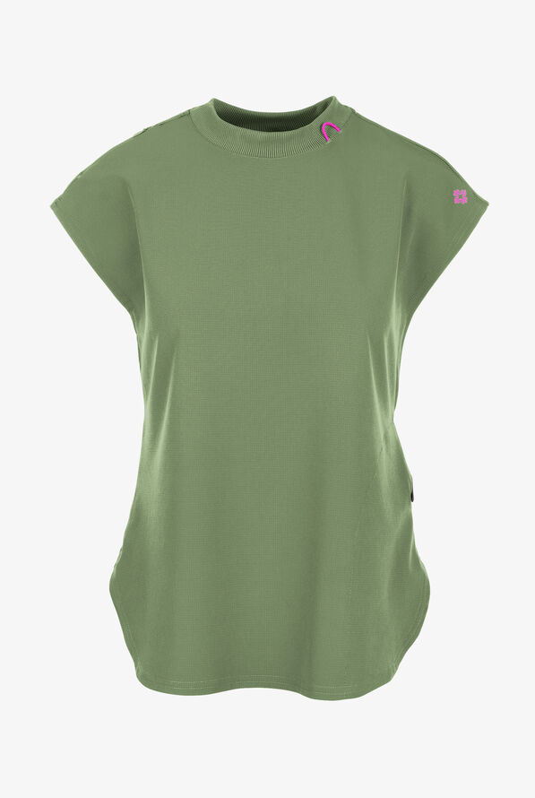 Med Couture Amp Women's 2-Pocket STRETCH Tuck in Dolman Crew Neck Scrub Top - Beyond Green - 1
