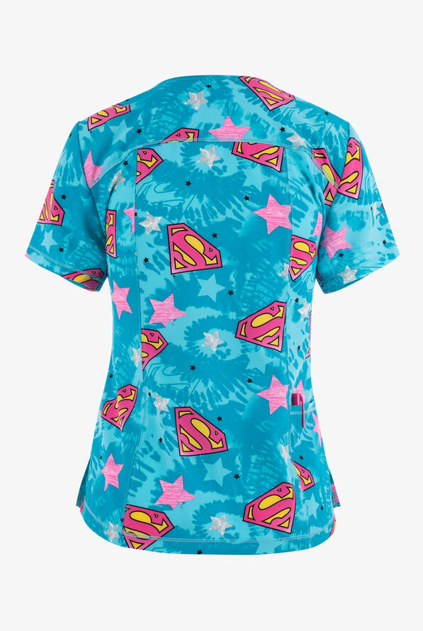 Tooniforms DC Comics Symbol Of Hope Women's 2-Pocket  STRETCH V-Neck Print Scrub Top - null - 2