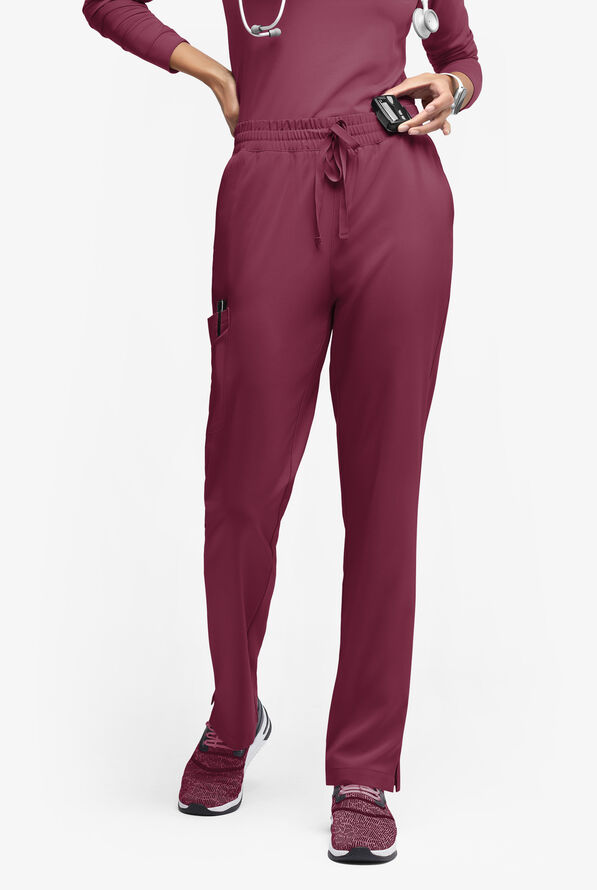 Easy STRETCH Naya Women’s Natural Waist 6-Pocket Straight Leg Scrub Pants - Petite - Wine - 1