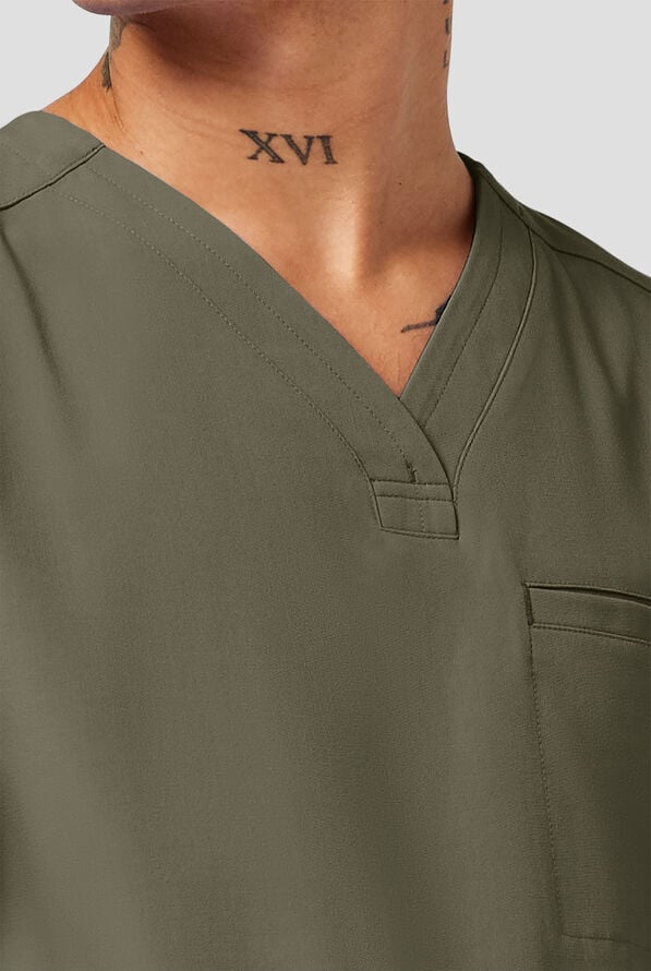 Healing Hands Quest Avery Men's 4-Pocket STRETCH Y-Neck Scrub Top - Olive - 3