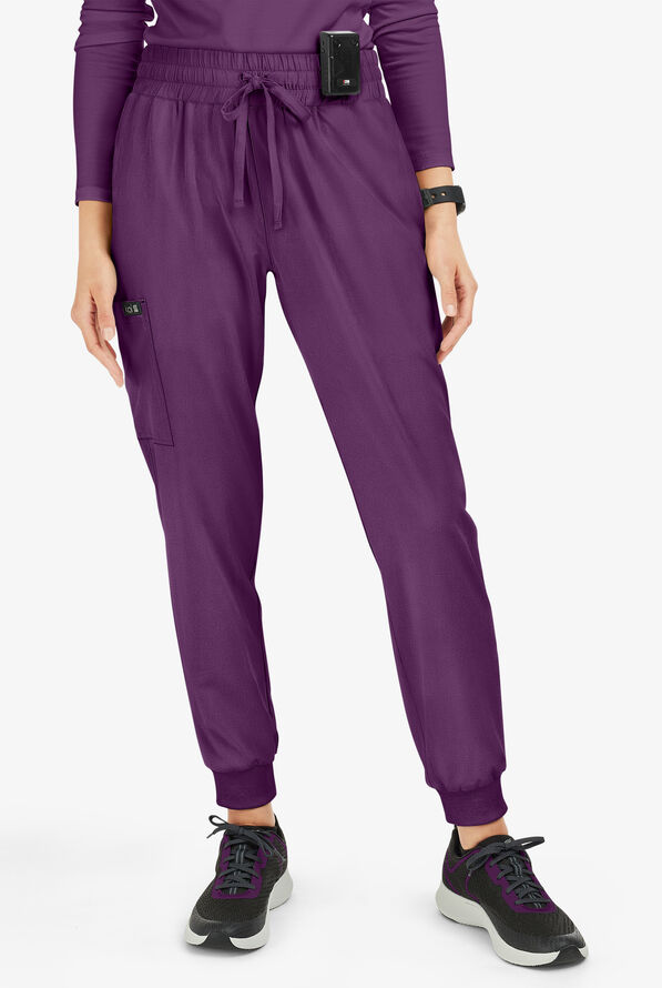 koi Basics Gemma Women's 5-Pocket STRETCH Cargo Jogger Scrub Pants - Eggplant - 1