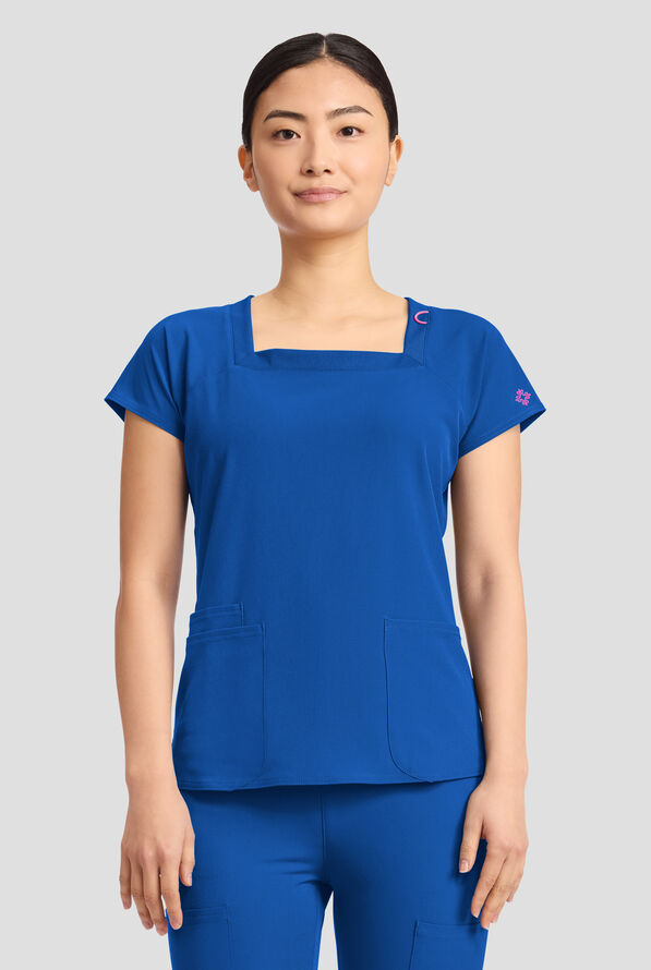Med Couture Amp Women's 3-Pocket STRETCH Raglan Sleeve Square Neck Scrub Top - Royal - 3