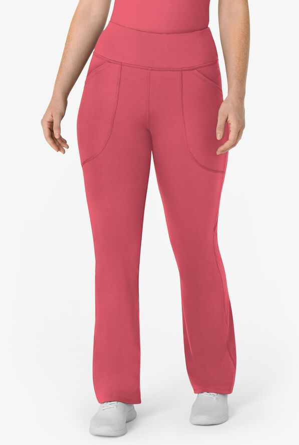 Wink Renew Knit Women's 5-Pocket STRETCH Yoga Waist Flare Leg Scrub Pants - Ruby - 1