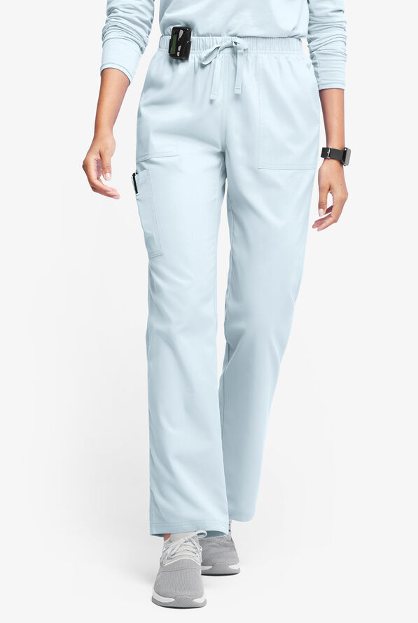 Pantalón médico Butter-Soft Originals de tiro medio estilo cargo con piernas rectas y 7 bolsillos para mujer - Morning Dew - 1