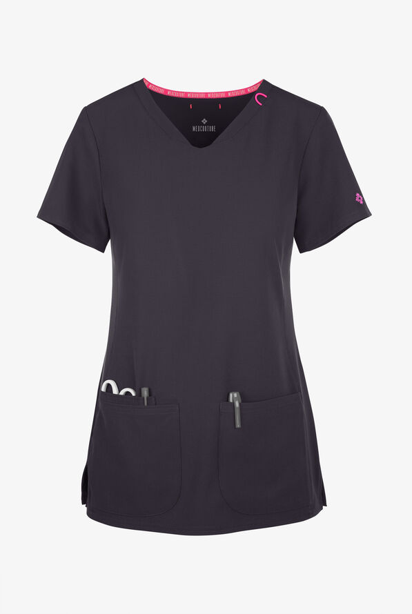 Med Couture Amp Women's 3-Pocket STRETCH V-Neck Scrub Top - Pewter - 1