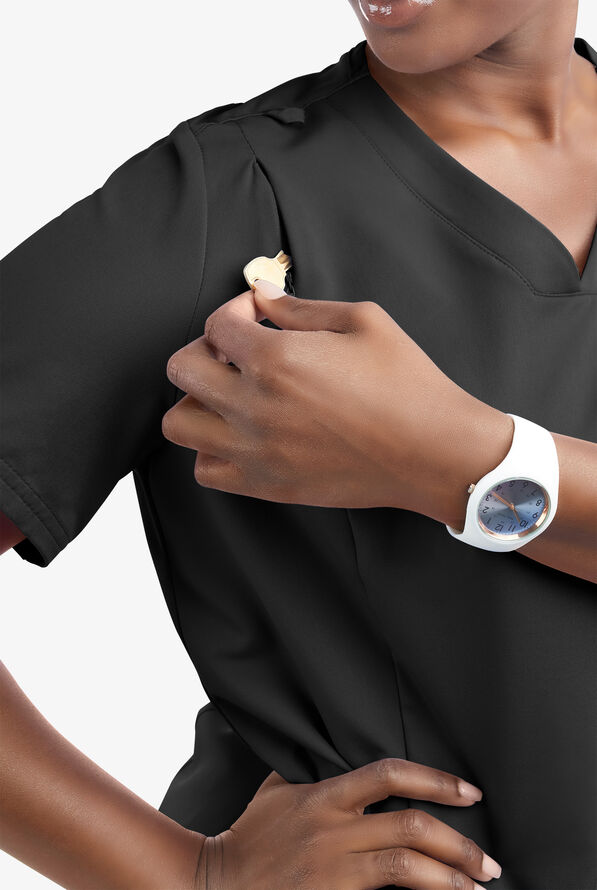 Butter-Soft Women's 6-Pocket V-Neck Scrub Top **Slightly IRREGULAR** - Black - 2