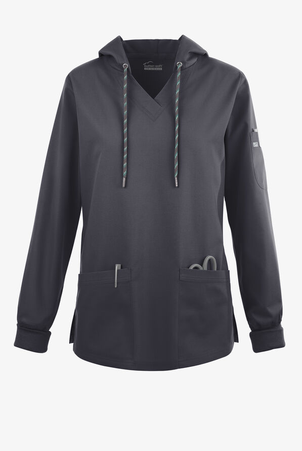 Strictly Scrubs Women's 5-Pocket Long Sleeve Pullover Hoodie - Pewter - 1