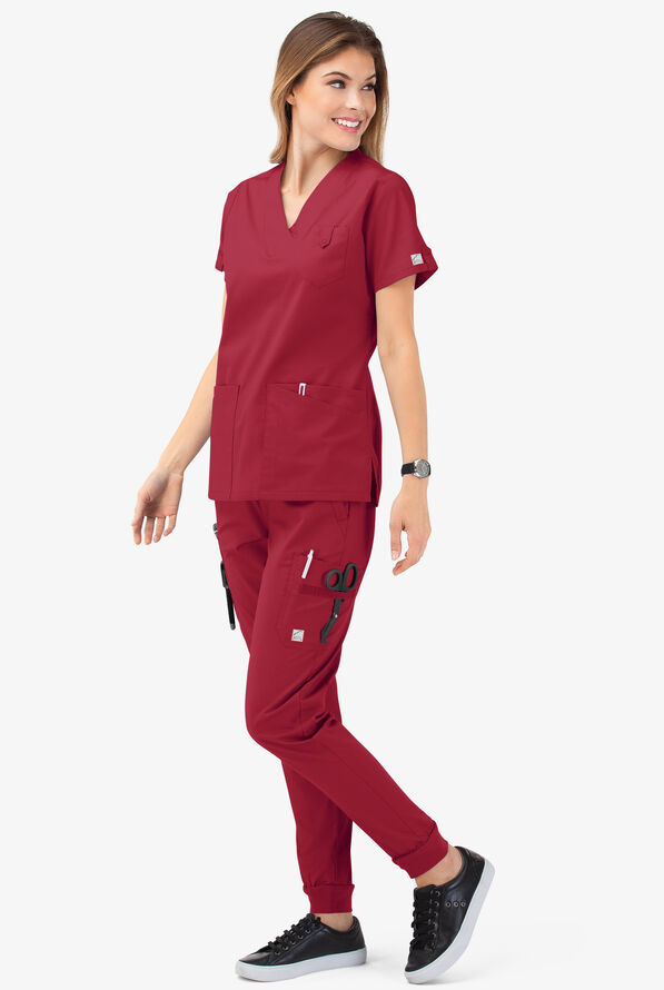 Butter-Soft STRETCH Women's 6-Pocket V-Neck Scrub Top - Ruby - 7