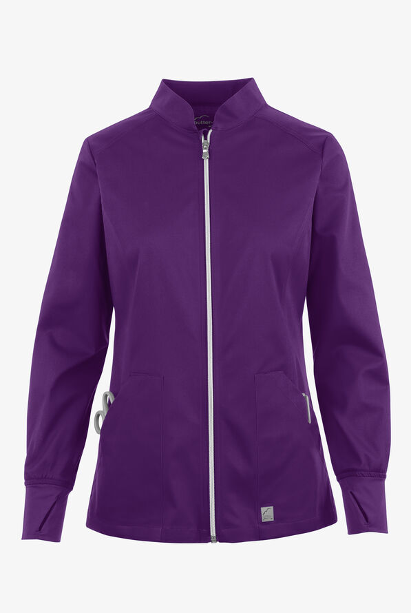Butter-Soft STRETCH Women's 3-Pocket Zip Front Scrub Jacket - Eggplant - 1
