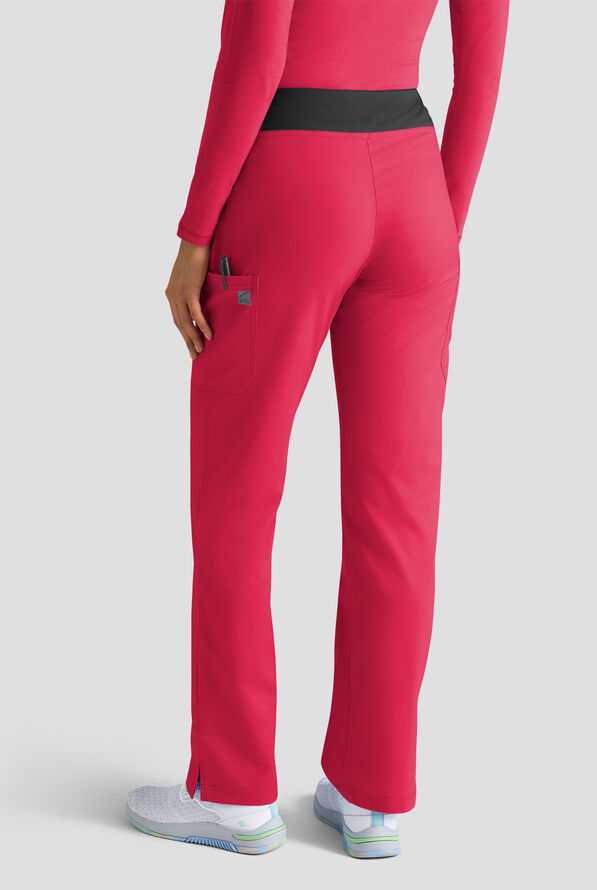 Butter-Soft STRETCH Women's 4-Pocket Knit Waistband Yoga Scrub Pants - Tall - Ruby/Black - 2