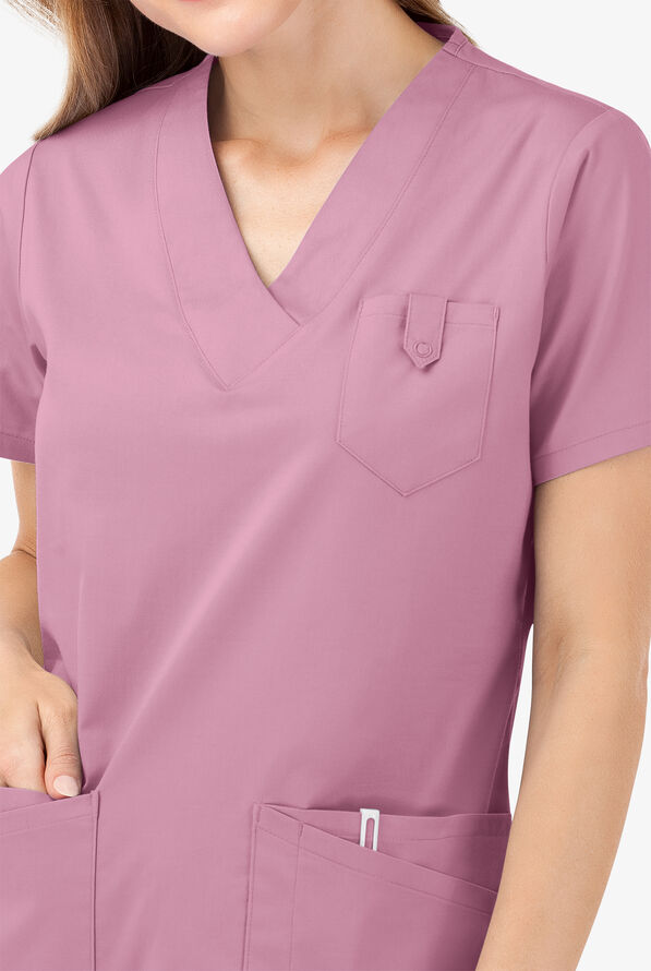 Butter-Soft STRETCH Women's 6-Pocket V-Neck Scrub Top - Cherry Blossom - 3