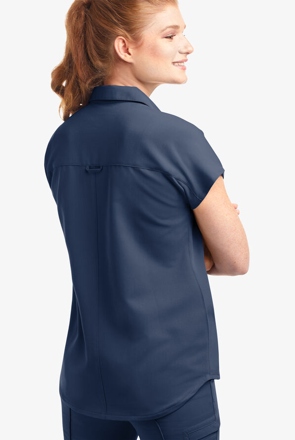 Movement by Butter-Soft Mintaka Women’s 4-Pocket Polo Collared Scrub Top - Navy - 4