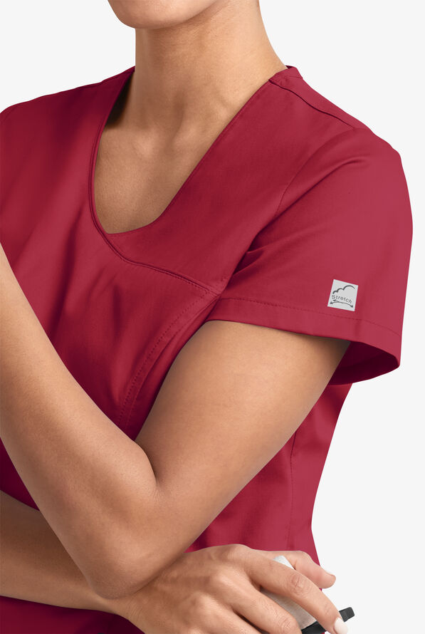 Butter-Soft STRETCH Women's 3-Pocket V-Neck Mock Wrap Scrub Top - Ruby - 3