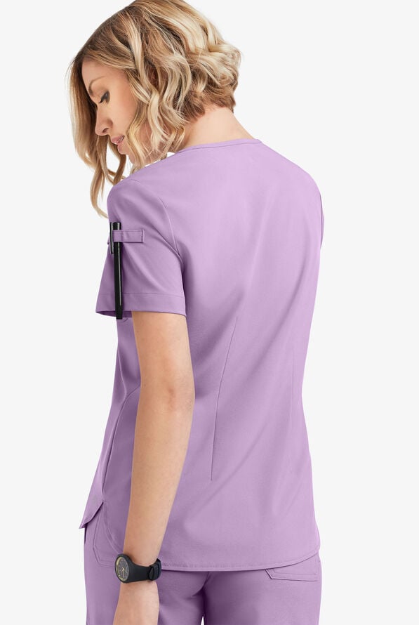 Easy STRETCH Nikki Women's 1-Pocket Scallop Neck Tuck-In Scrub Top - Amethyst Mist - 4