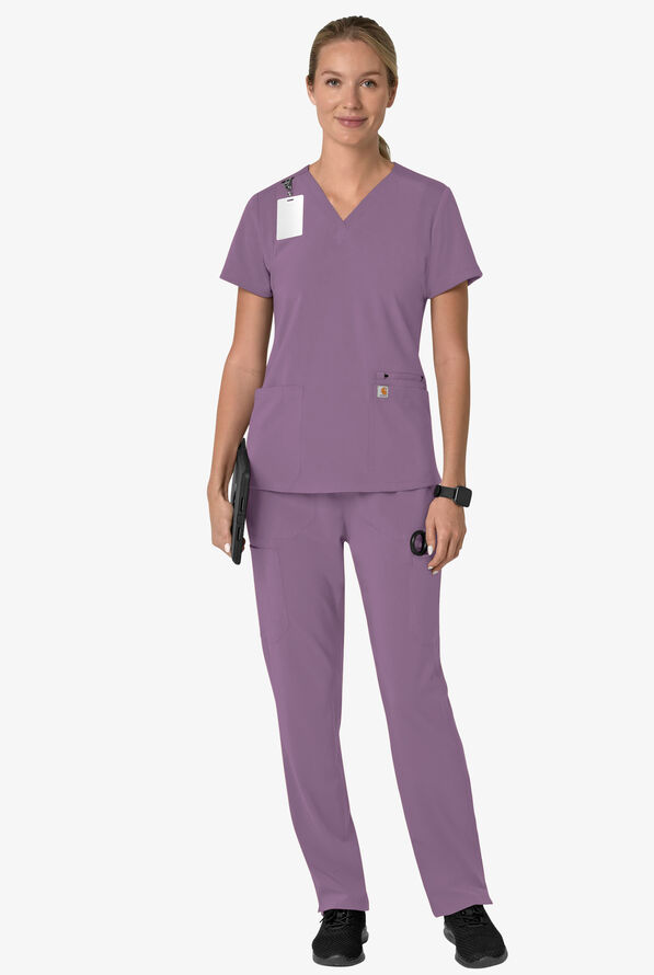 Carhartt Cross-Flex Force Women's 3-Pocket STRETCH Knit Panel Scrub Top - Lavender Mist - 4