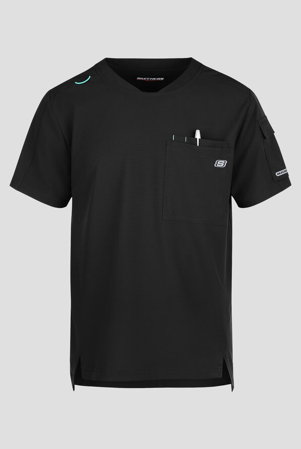 Camisa m&eacute;dica Skechers by Barco MotionTech Station STRETCH con cuello redondo con muesca y 3 bolsillos para hombre - Black - 1
