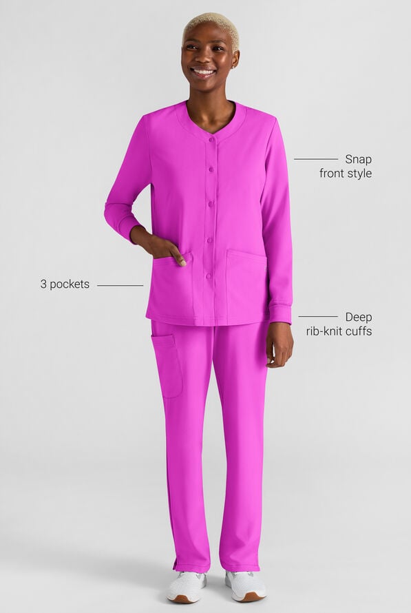 Easy STRETCH Rachel Women's 3-Pocket Snap Front Scrub Jacket - Electric Fuchsia - 3