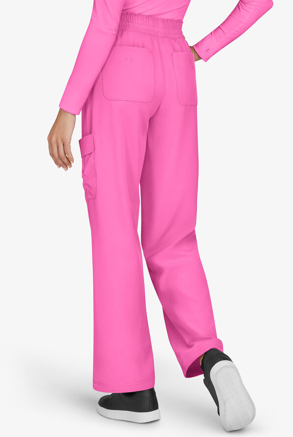 Planet koi Ayla Women's 6-Pocket STRETCH Flat Waist Rouched Cargo Convertible Wide Leg Scrub Pants - Strawberry Moon - 2