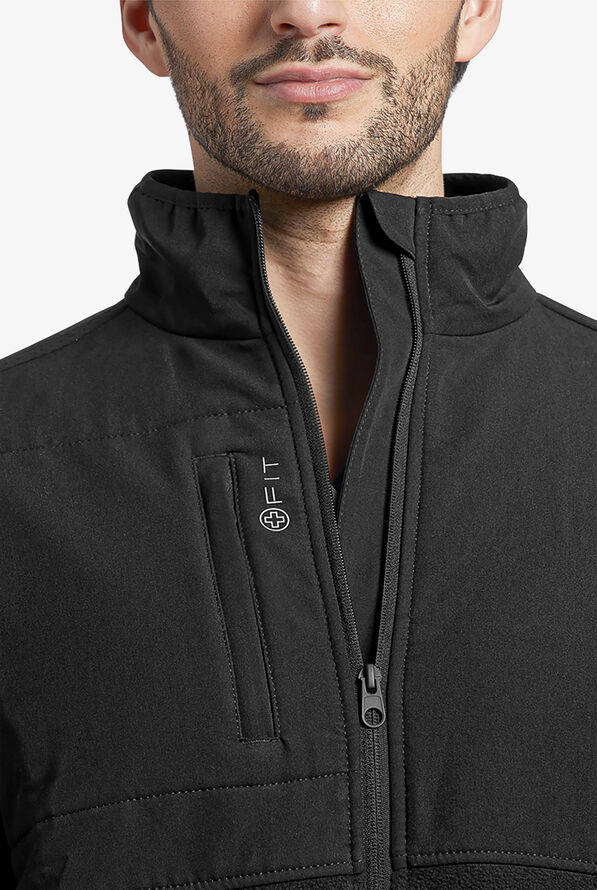 White Cross FIT Men's 6-Pocket Fleece Zip Front Scrub Jacket - Black - 3
