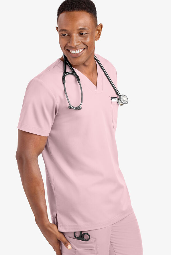 Advantage STRETCH Men's 4-Pocket V-Neck Scrub Top - Light Pink - 5