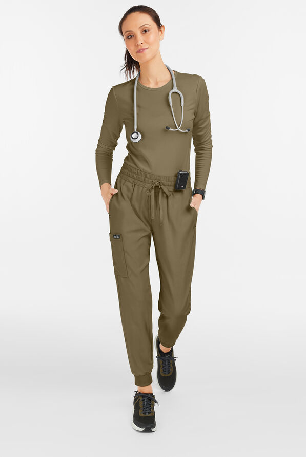 koi Basics Gemma Women's 5-Pocket STRETCH Cargo Jogger Scrub Pants - Olive - 4