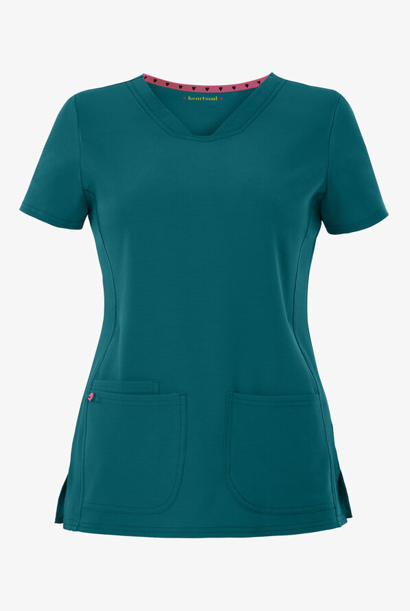 heartsoul Break On Through Women's 3-Pocket Pitter-Pat V-Neck Scrub Top - Caribbean Blue - 1