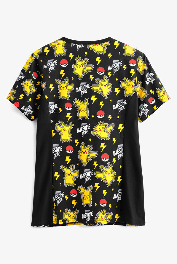 Cherokee Tooniforms Pokemon Awesome Mode Women's 4-Pocket V-Neck Print Scrub Top - null - 2