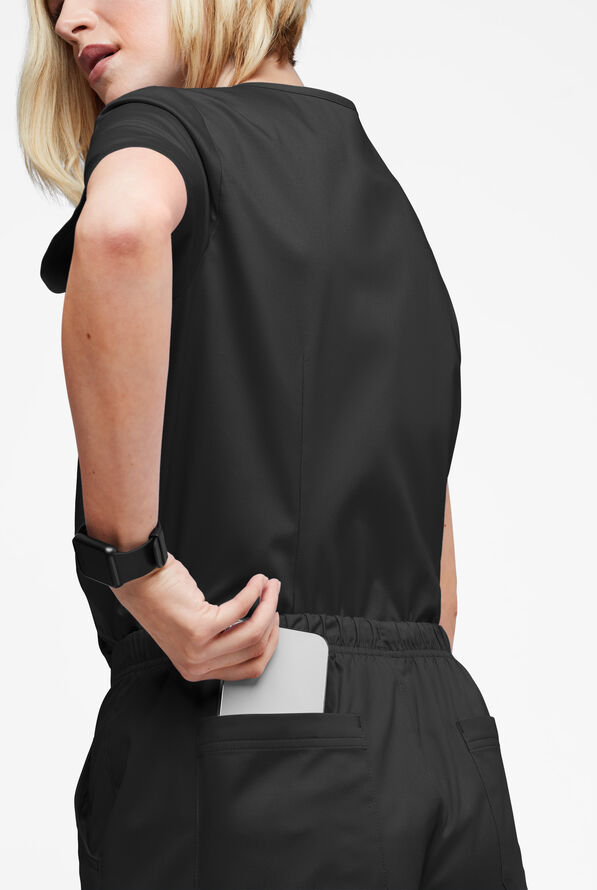 Butter-Soft STRETCH Women's V-Neck Tuck In Top - Black - 4