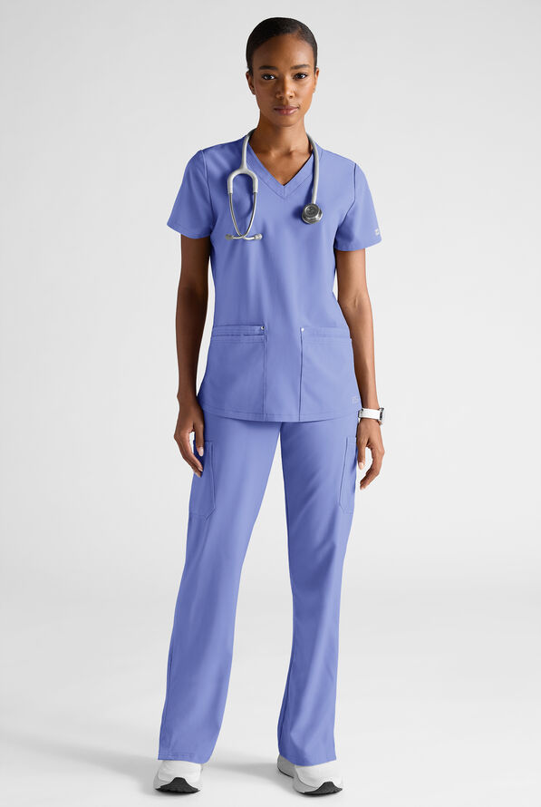 Easy STRETCH Women's 8-Pocket Scrub Set - Petite - Ceil Blue - 2