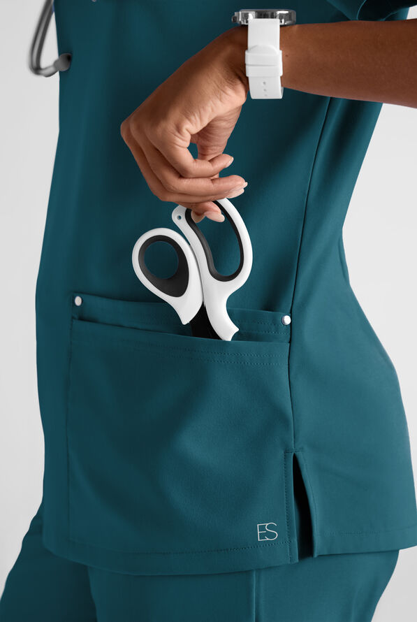 Easy STRETCH Women's 8-Pocket Scrub Set - Petite - Caribbean Blue - 4