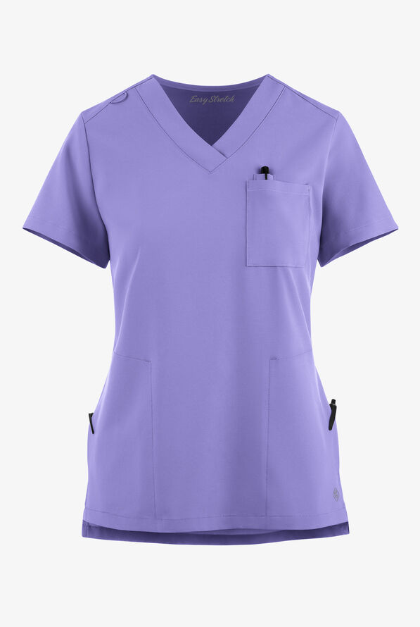Easy STRETCH Taylor Women's 3-Pocket High Low Hem V-Neck Scrub Top - Blueberry Crush - 6