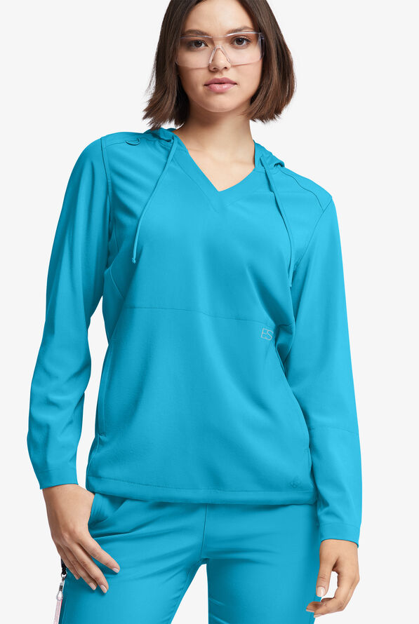 Easy STRETCH Billie Women’s 4-Pocket Pullover Scrub Hoodie - Turquoise - 2