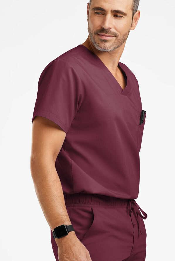 Butter-Soft Originals Men's 3-Pocket V-Neck Scrub Top - Wine - 4