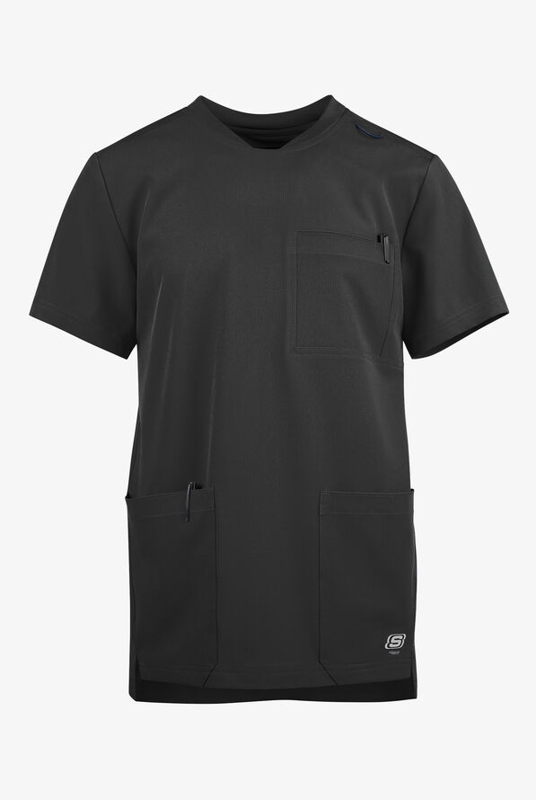 Skechers by Barco Thesis Men's 3-Pocket STRETCH Tuck In V-Neck Scrub Top - Black - 1