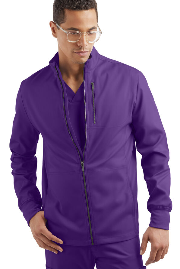 Strictly Scrubs Active STRETCH Men’s 4-Pocket Warm-Up Scrub Jacket - Grape - 2