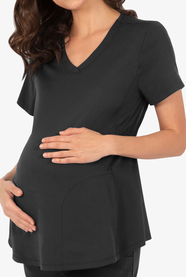 HH Works by Healing Hands Mila Women's 2-Pocket STRETCH Maternity Scrub Top - Black - 2