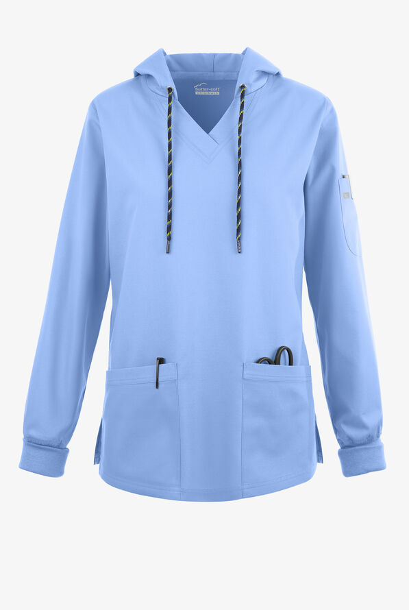 Strictly Scrubs Women's 5-Pocket Long Sleeve Pullover Hoodie - Ceil Blue - 1