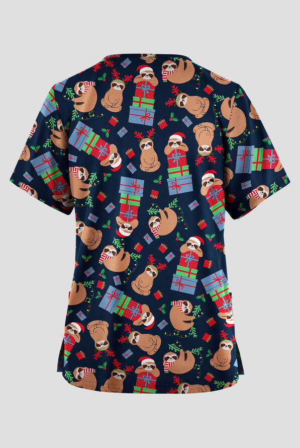 Blusa médica estampada Butter-soft Originals Gift Exchange Navy con cuello en V y 2 bolsillos para mujer - null - 2