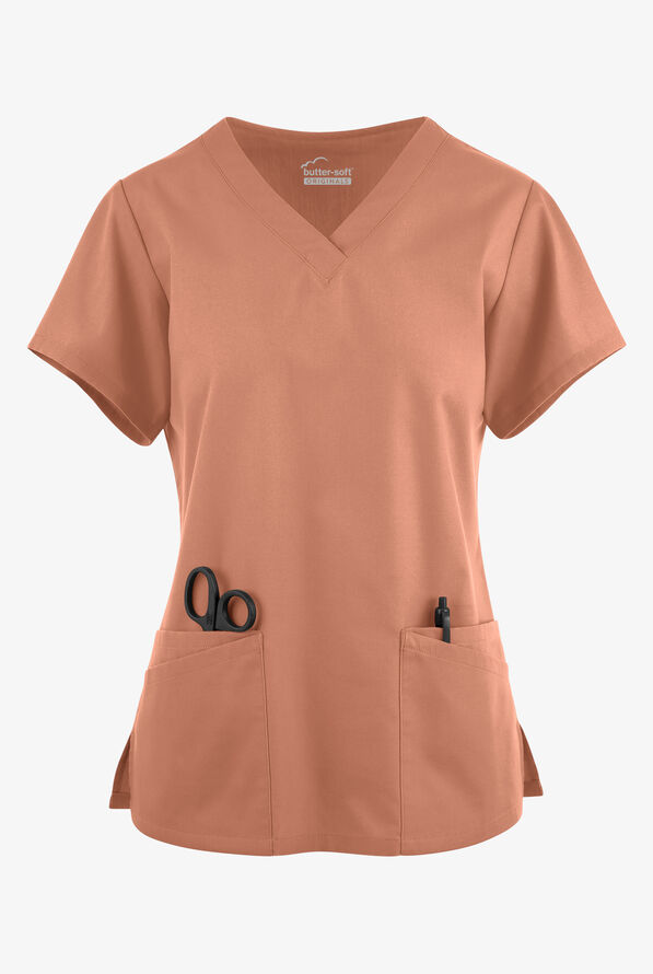 Butter-Soft Originals Women's 6-Pocket V-Neck Scrub Top - Terracotta - 1