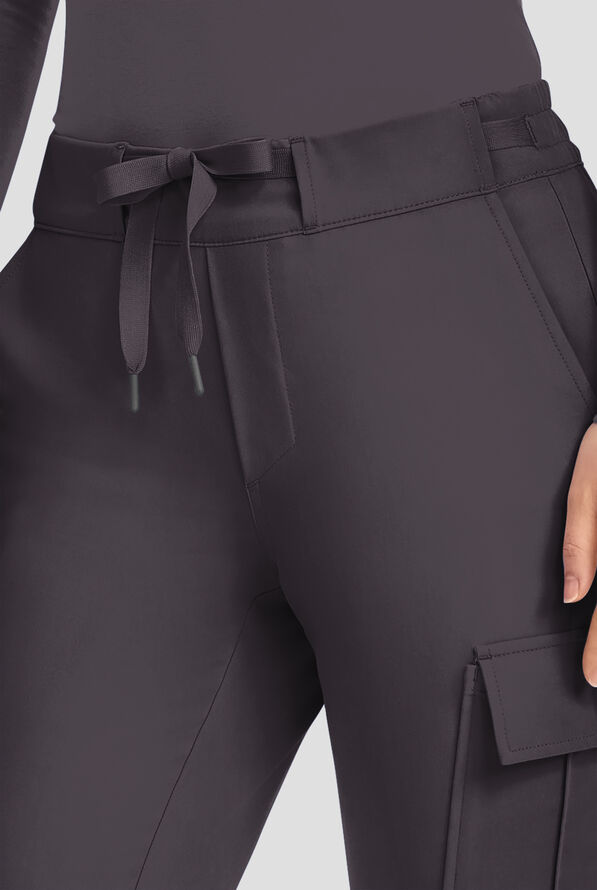Healing Hands Quest Blair Women's 6-Pocket STRETCH Flare Leg Drawstring Cargo Scrub Pants - Petite - Pewter - 3