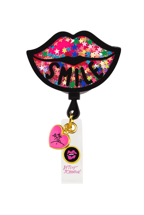 Betsey Johnson Smile Lips Badge Reel, Medical Accessories