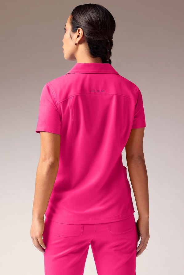 Hypothesis A-S All Situation Women’s 3-Pocket Polo Neck Scrub Top - Reactive Pink - 3