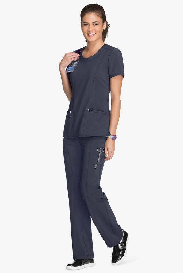Infinity Women's 3-Pocket STRETCH Round Neck Scrub Top - Navy - 2