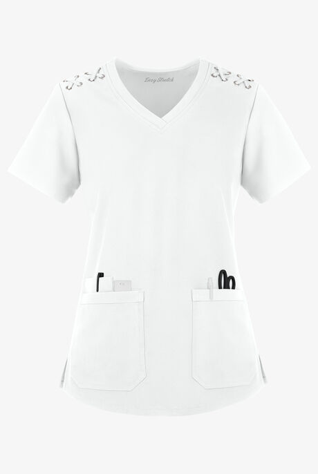 Easy STRETCH Leila Women's 3-Pocket Lace Up Grommet Scrub Top