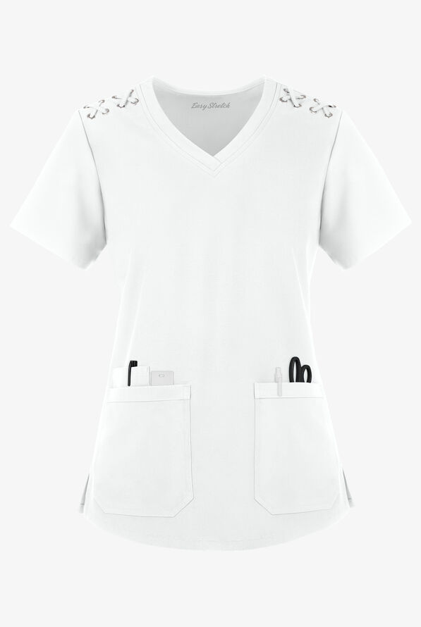 Blusa médica Easy STRETCH Leila con ojales y lazos para mujer - White - 1