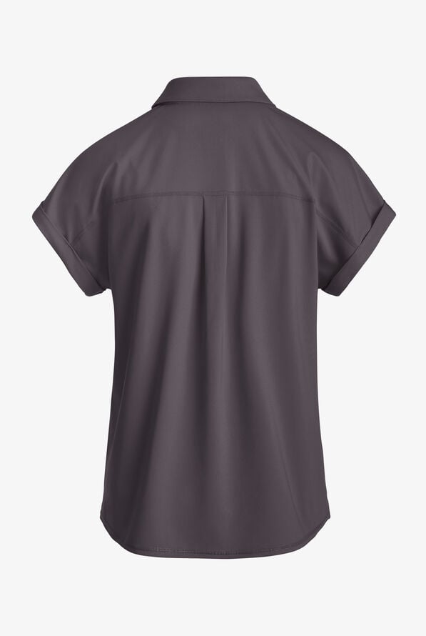 Grey's Anatomy by Barco Knit STRETCH Renew Women's 1-Pocket Dolman Sleeve Polo Scrub Top - Steel Gray - 2