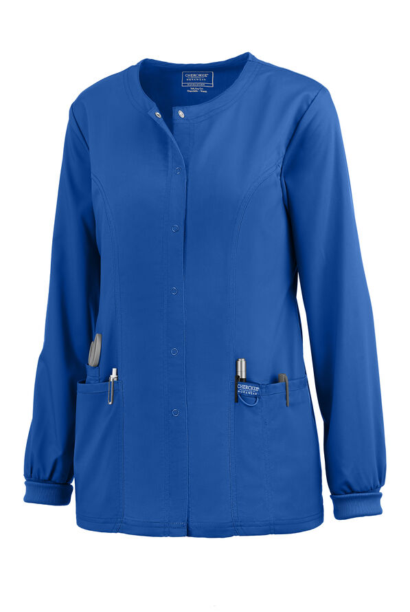 Cherokee Workwear Revolution Women's 3-Pocket STRETCH Snap Front Scrub Jacket - Royal - 1