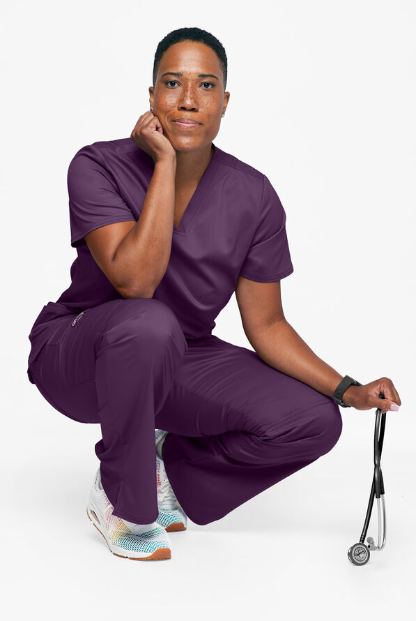 Cherokee Workwear Revolution Women's 3-Pocket STRETCH V-Neck Scrub Top - Eggplant - 3