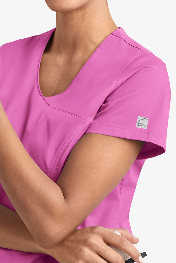Blusa m&eacute;dica UA Butter-Soft STRETCH estilo cruzado con cuello en V y 3 bolsillos para mujer - Rosebud - 3